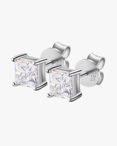 Verdanora Princess Cut Moissanite Stud Earrings – 18K White Gold Plated 925 Silver
