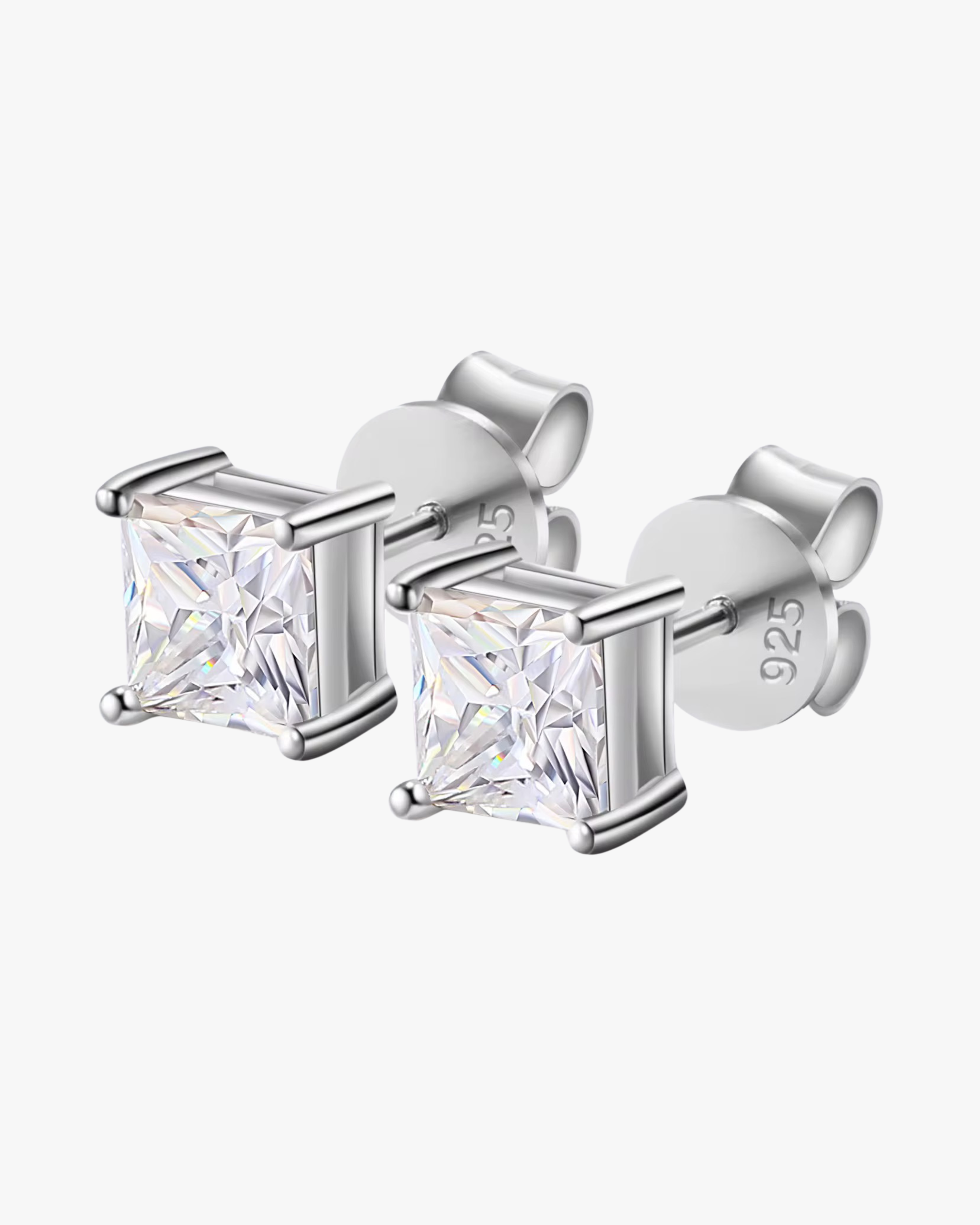Verdanora Princess Cut Moissanite Stud Earrings – 18K White Gold Plated 925 Silver