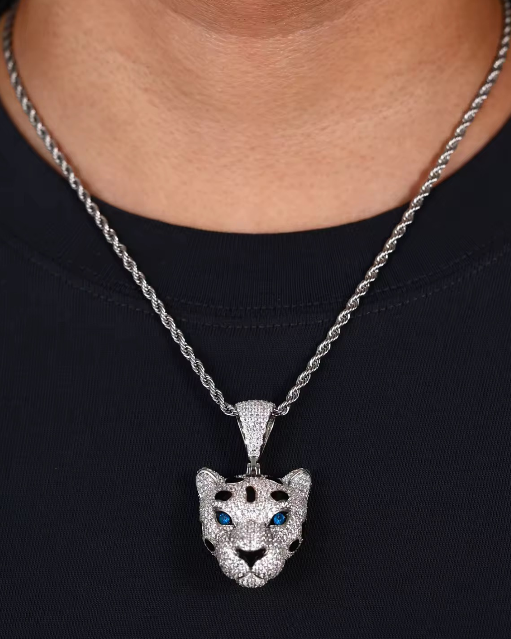 VERDANORA Iced Out Leopard Head Pendant – 925 Sterling Silver VVS Moissanite 3D Design | Luxury Hip Hop Street Style Necklace for Men