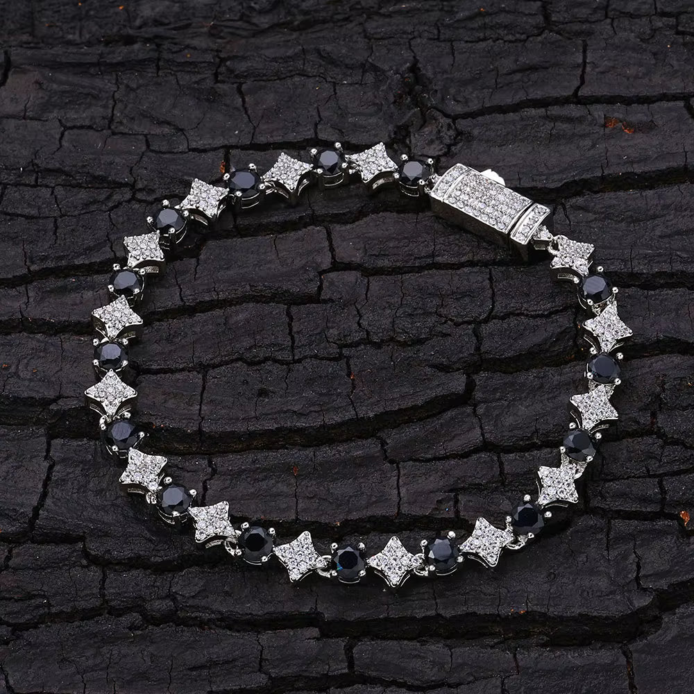 Verdanora Star Noir Tennis Bracelet – Black CZ Zirconia 6mm Silver-Plated Hip Hop Jewelry