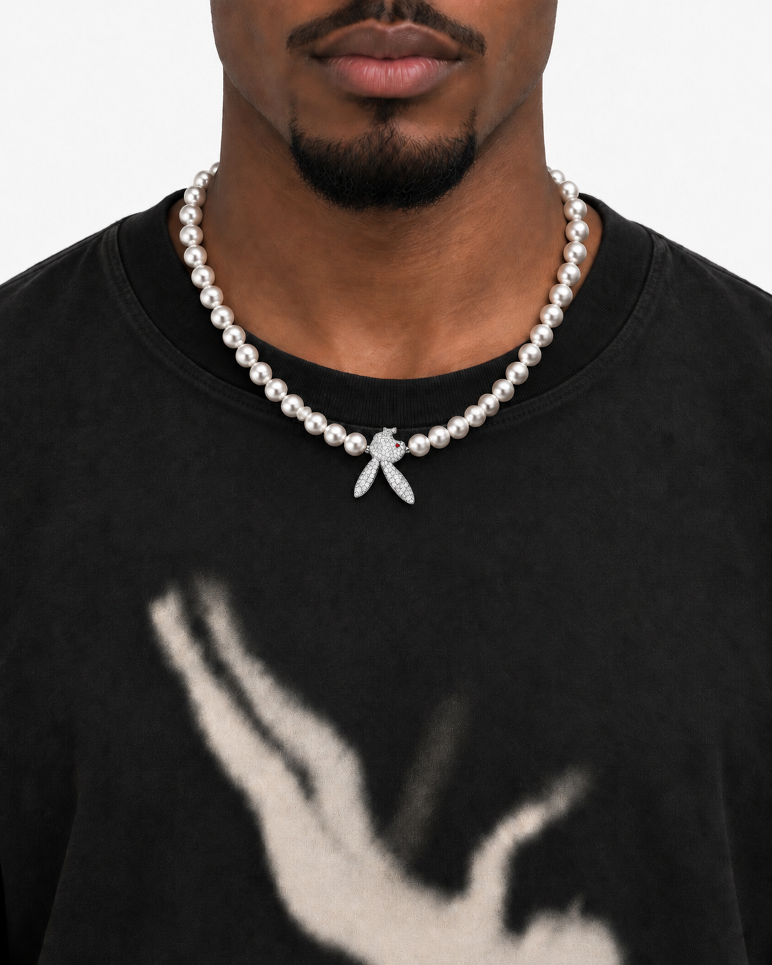 Verdanora Iced Bunny Charm Necklace – CZ Zirconia & Pearl Silver Statement Piece