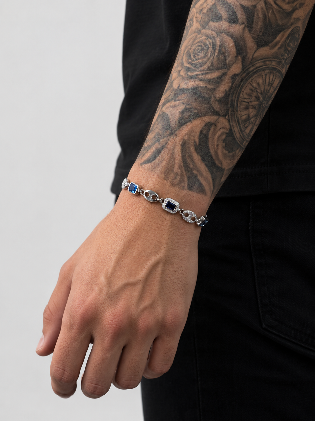 VERDANORA Blue Ice Link Bracelet – 925 Sterling Silver | VVS Moissanite | Ocean Blue Stones