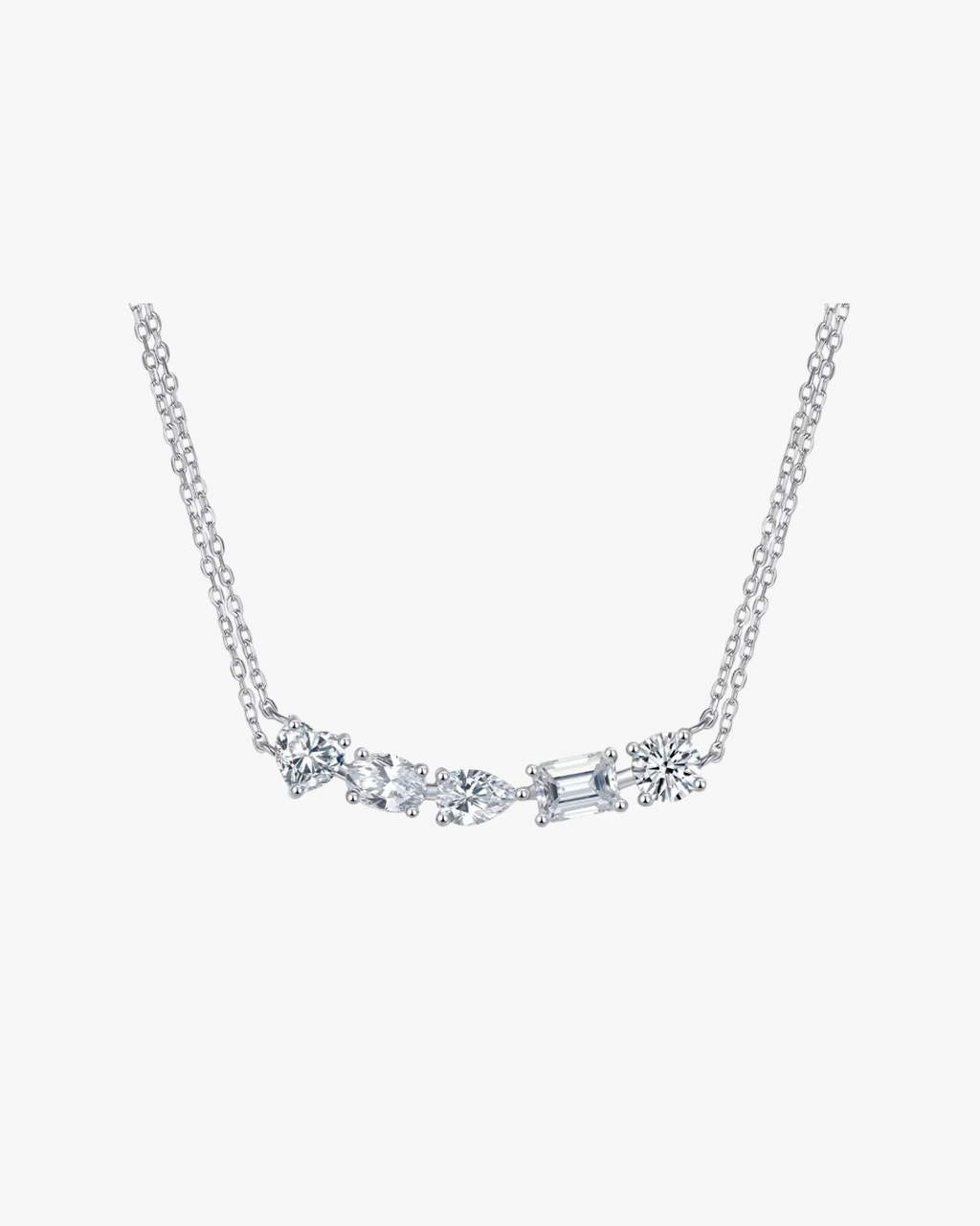 VERDANORA Multi-Cut Moissanite Necklace – Rhodium S925 Sterling Silver