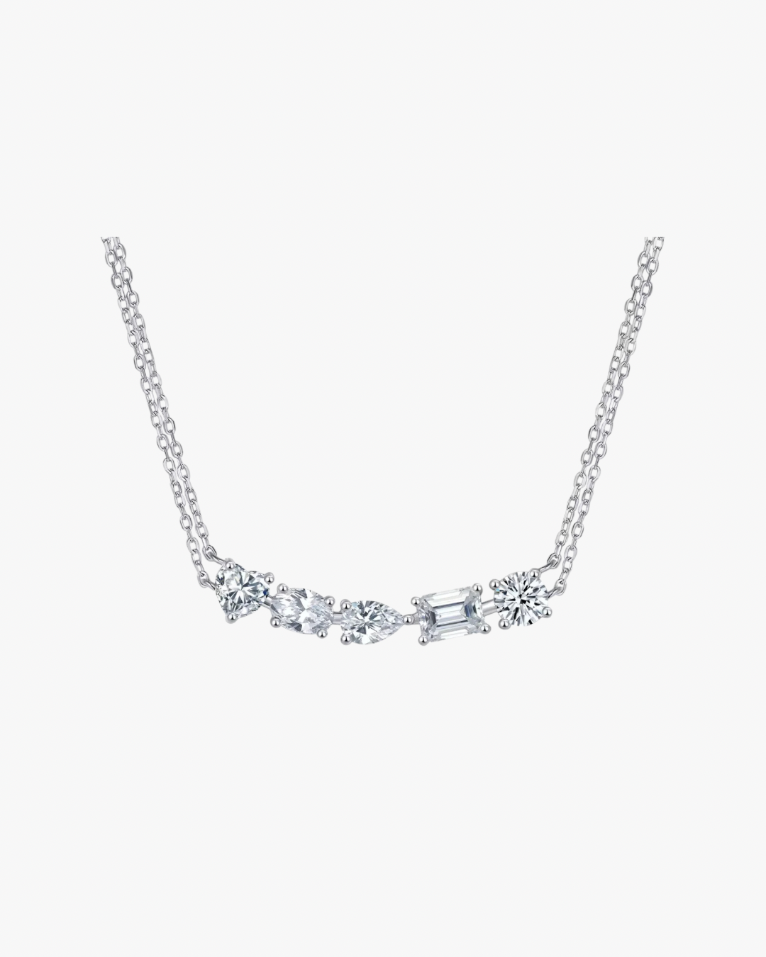 VERDANORA Multi-Cut Moissanite Necklace – Rhodium S925 Sterling Silver
