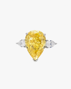 VERDANORA Yellow Pear-Cut Ring – Crushed Ice Zirconia – 925 Sterling Silver