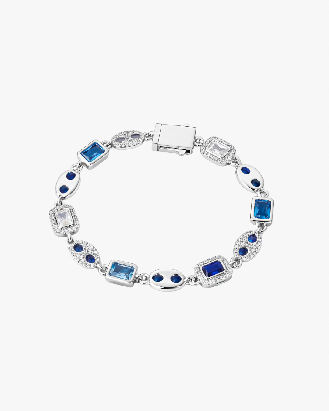 VERDANORA Blue Ice Link Bracelet – 925 Sterling Silver | VVS Moissanite | Ocean Blue Stones