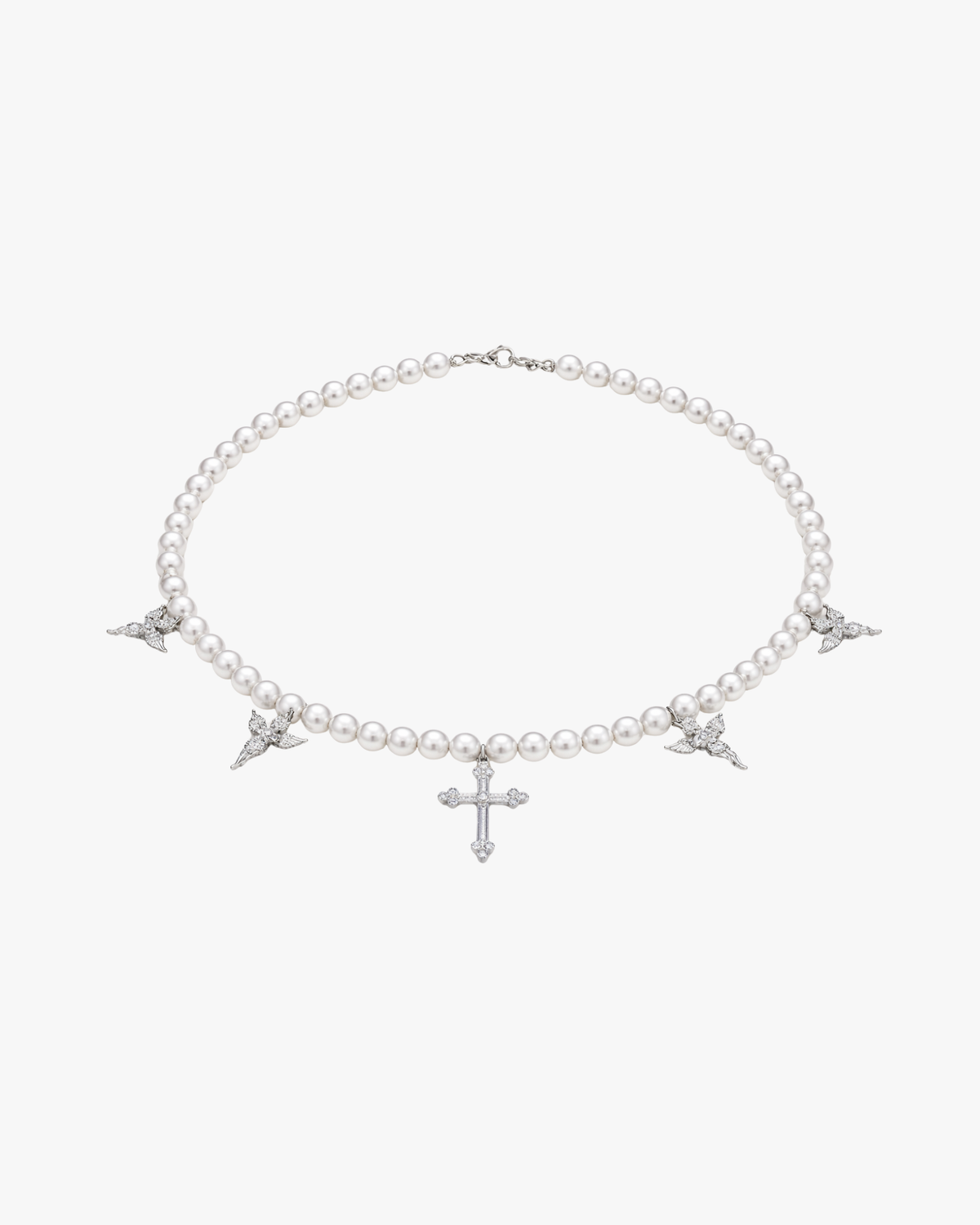 Verdanora Pearl Cross Necklace CZ Iced Out Angel Charm Chain 18 inch Unisex