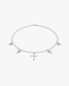 Verdanora Pearl Cross Necklace CZ Iced Out Angel Charm Chain 18 inch Unisex