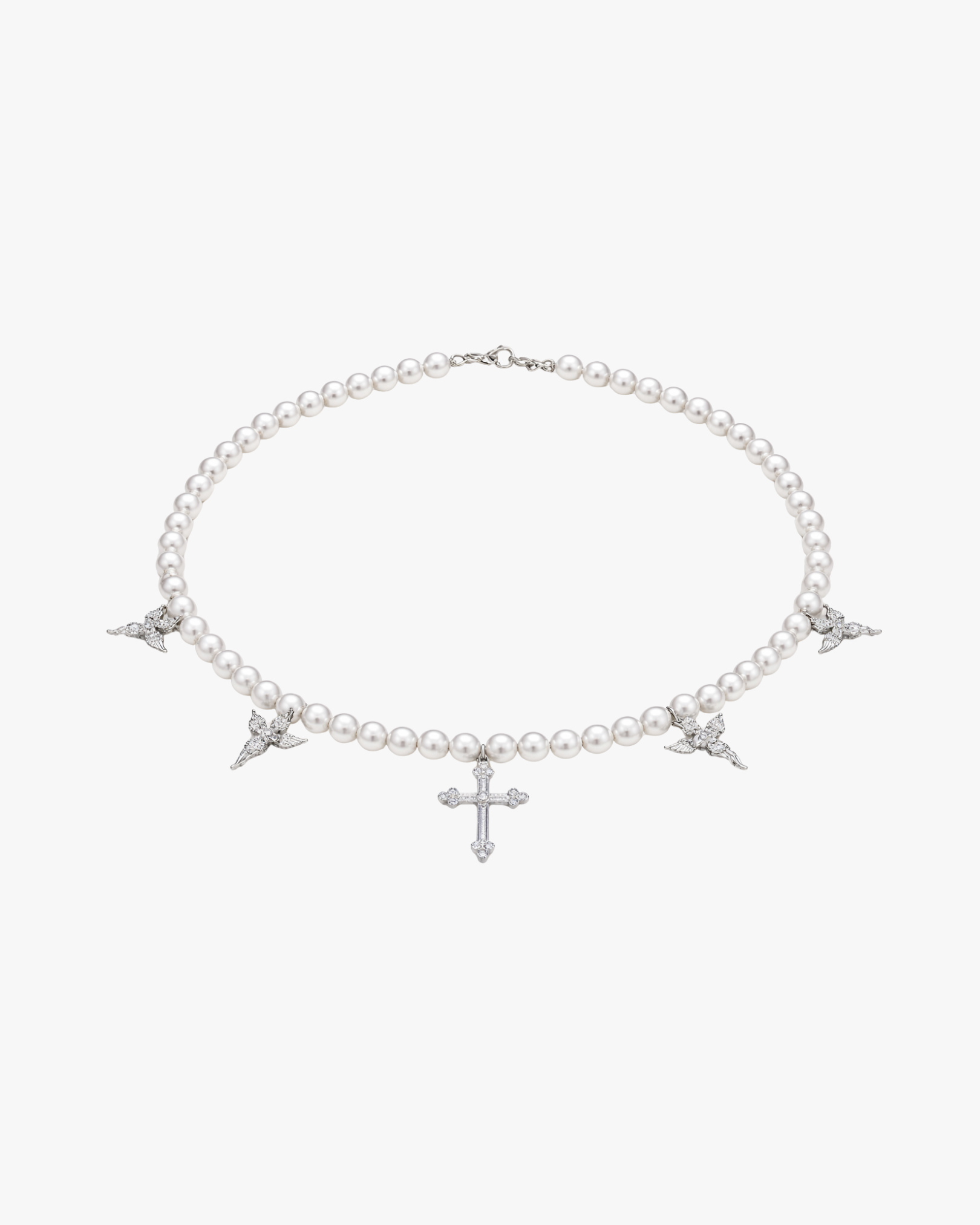 Verdanora Pearl Cross Necklace CZ Iced Out Angel Charm Chain 18 inch Unisex