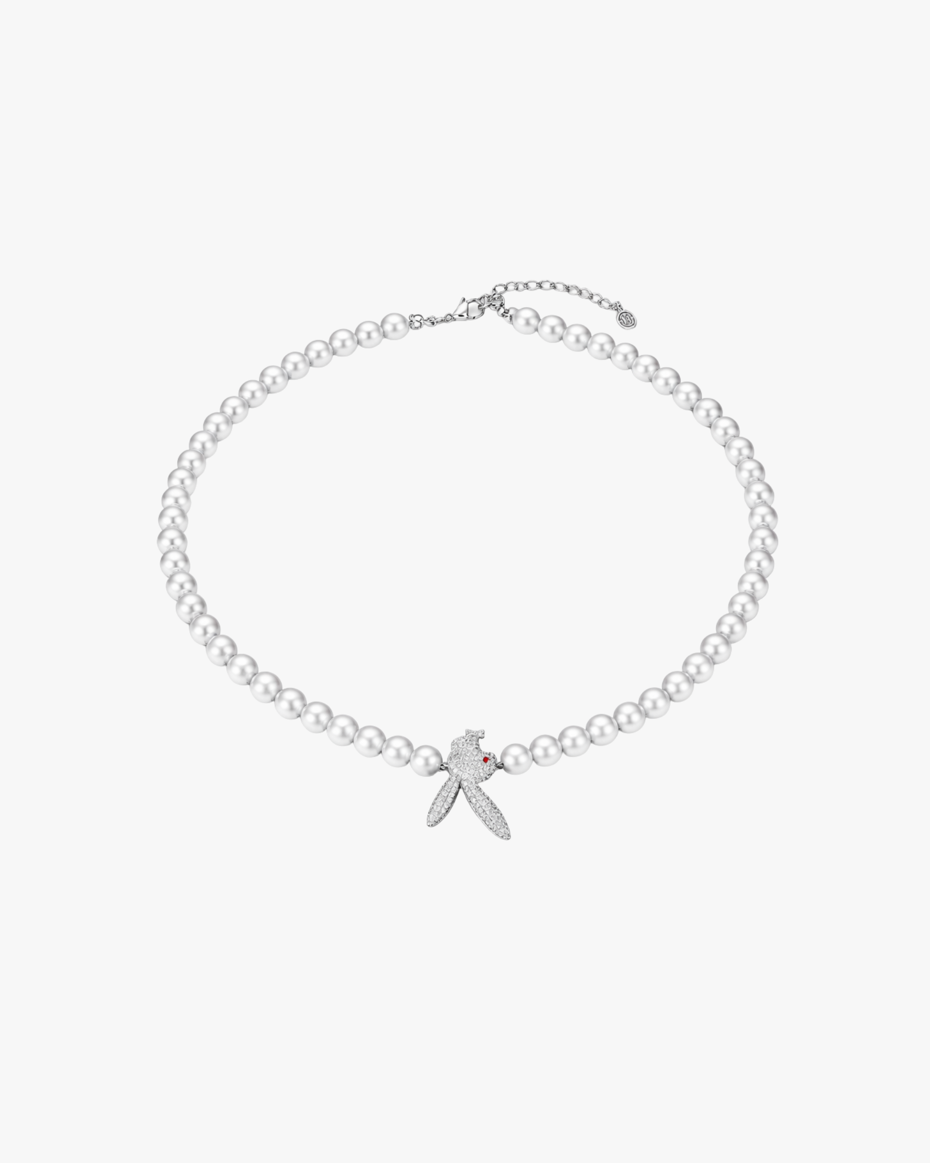 Verdanora Iced Bunny Charm Necklace – CZ Zirconia & Pearl Silver Statement Piece