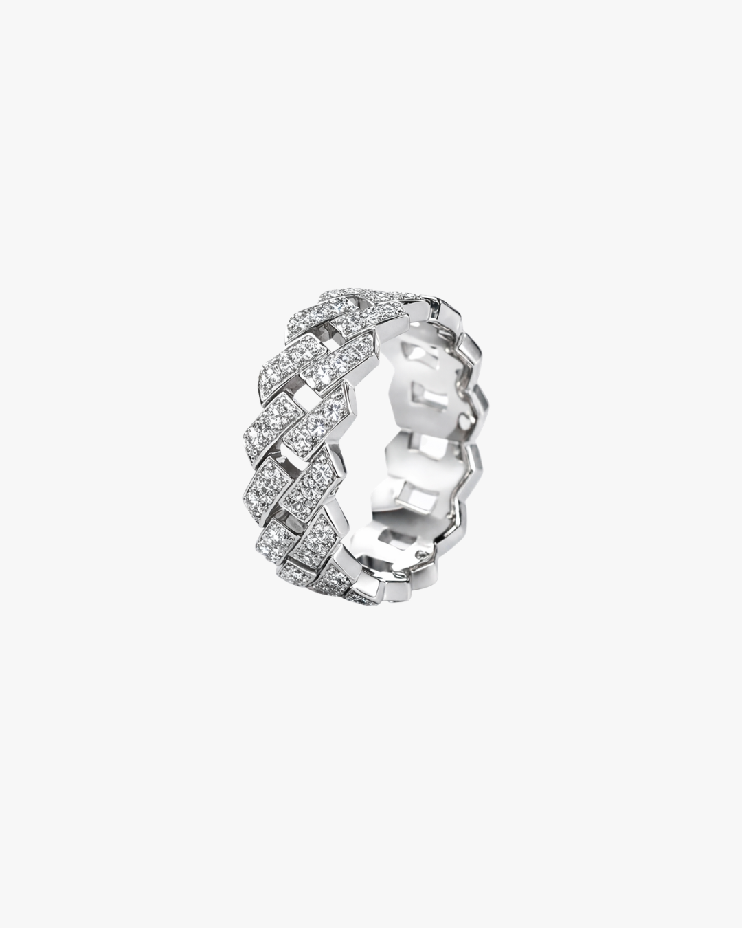 Verdanora Moissanite Cuban Ring 925 Sterling Silver Double Row Diamond Look